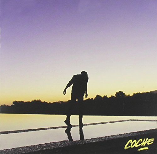 Silhouetted figure standing by water under a gradient purple and orange sky.