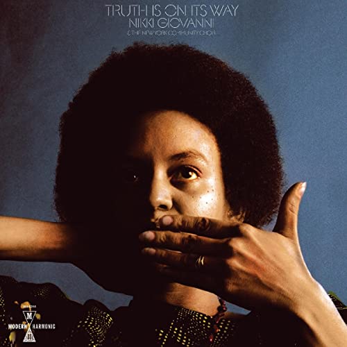 Album cover featuring Nikki Giovanni with a textured blue background.