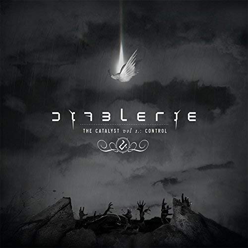 "Dark album cover with a dove and hands reaching up, surrounded by clouds."