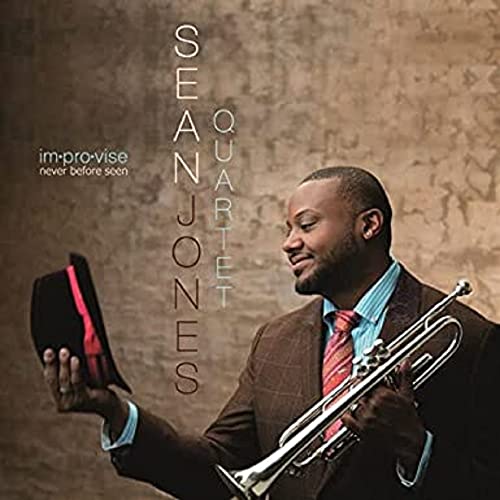 Sean Jones holding a trumpet and hat, album cover for “im-proVise”.