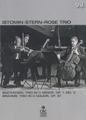 Black and white DVD cover featuring three classical musicians playing instruments.