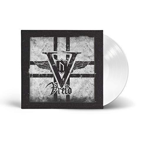 Vreid album "V" cover: a stylized, distressed white "V" with wings.