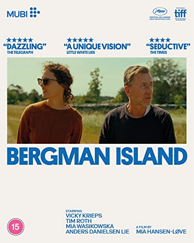 Blu-ray cover for “Bergman Island” featuring two people in a field.