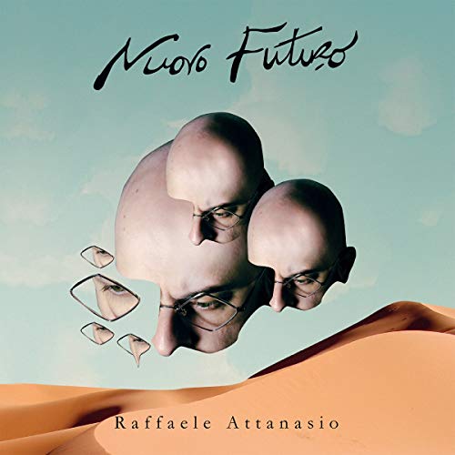Album cover: three faces with glasses float over a desert landscape.