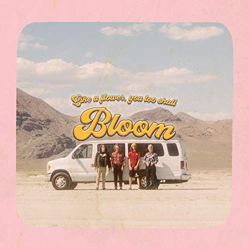 Album cover with four people standing beside a white van in a desert landscape.