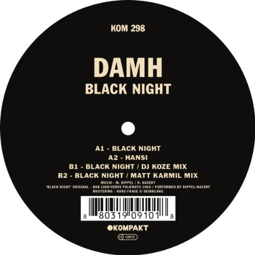 Black vinyl record with "DAMH BLACK NIGHT" text and barcode at the bottom.