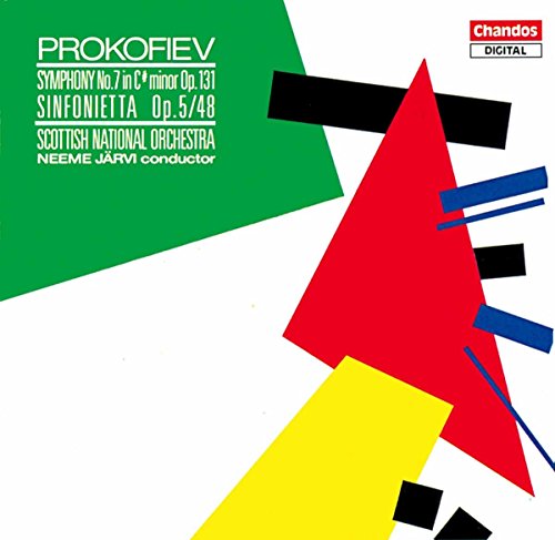 "Album cover with geometric shapes and text, featuring Prokofiev's Symphony No. 7 details."
