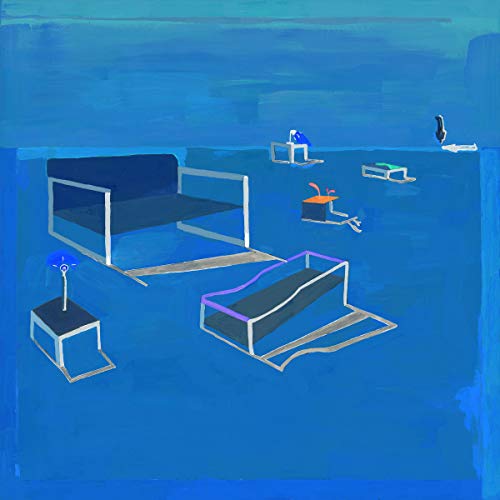 Blue album cover with abstract shapes resembling furniture and figures.