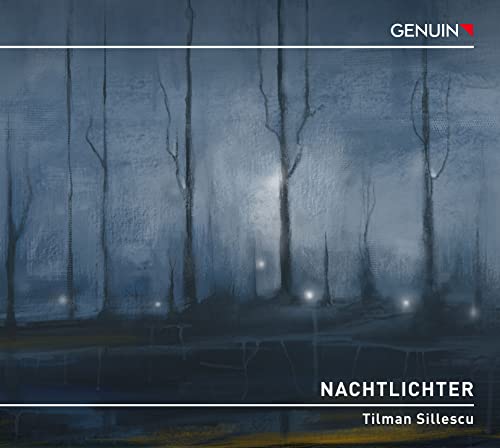 CD cover: Dark forest scene with glowing lights, titled "Nachtlichter.