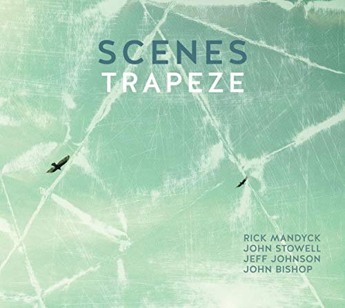"Album cover with 'Scenes Trapeze' text, green background, and abstract white lines."