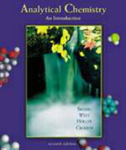 The image depicts a textbook cover for "Analytical Chemistry: An Introduction" with a blurry, low-resolution design. Alt text: Purple textbook cover with waterfall image and molecular structures.