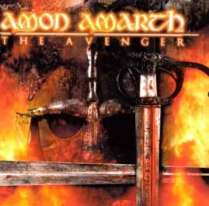 Amon Amarth album cover featuring a Viking helmet and sword against fire.