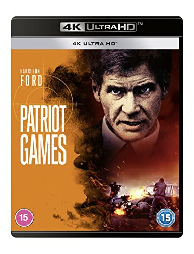 Patriot Games" 4K UHD Blu-ray cover featuring Harrison Ford’s portrait.