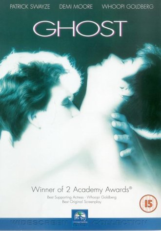 DVD cover of the film Ghost featuring Patrick Swayze and Demi Moore in embrace.