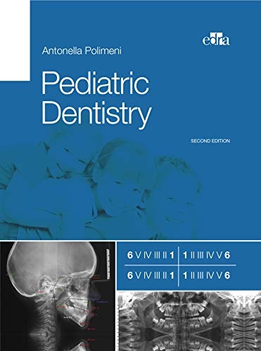 Blue textbook cover with "Pediatric Dentistry" title, x-rays, and dental diagrams below.