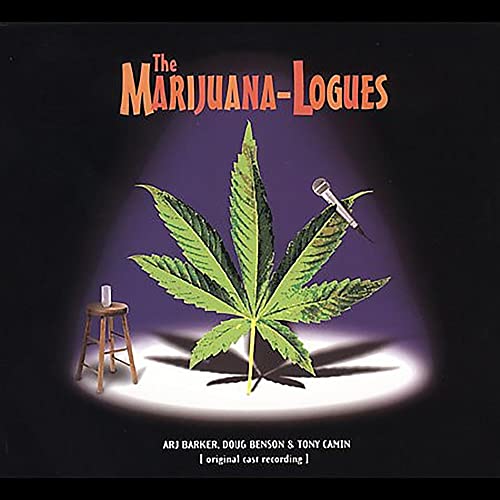 CD cover with cannabis leaf, microphone, stool, and title text.
