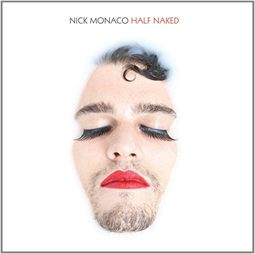 "Album cover featuring a man's face with closed eyes and red lips."