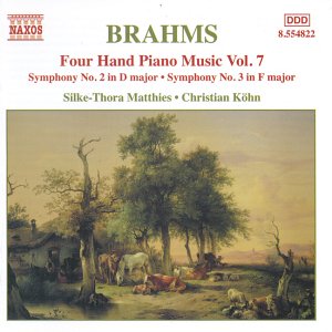 CD cover for Brahms' Four Hand Piano Music Vol. 7, featuring pastoral art.
