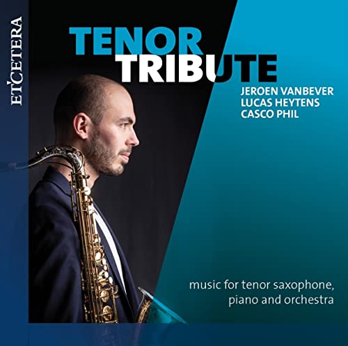 CD cover: saxophonist Jeroen Vanbever, text “Tenor Tribute”, blue gradient background.
