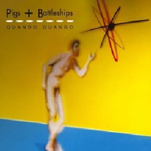 "Album cover with yellow and blue background, distorted man, and abstract red shape."