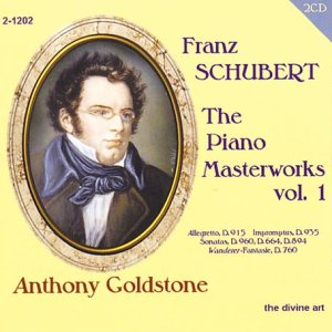 Franz Schubert portrait on a yellow CD cover with title and artist name.