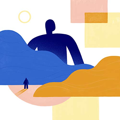 Abstract illustration of a large figure overlooking a small person.