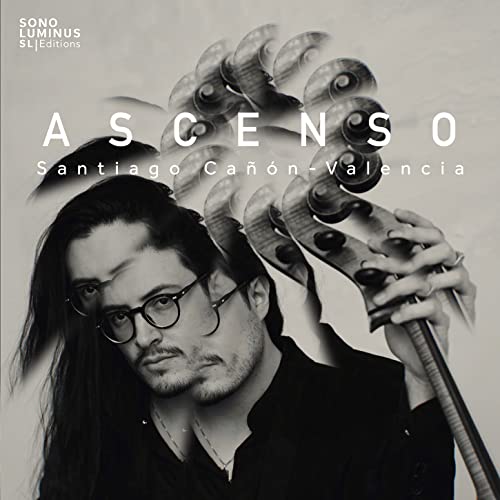 Black and white CD cover featuring a violinist and multiple necks.
