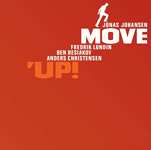 Red album cover for Jonas Johansen’s “Move Up” with a silhouetted figure.