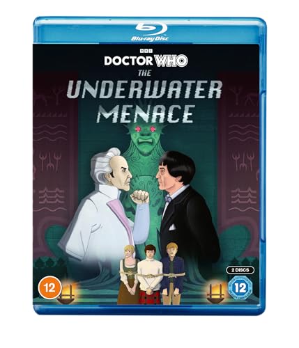 Doctor Who The Underwater Menace Blu-ray cover featuring animated characters and a sea creature.