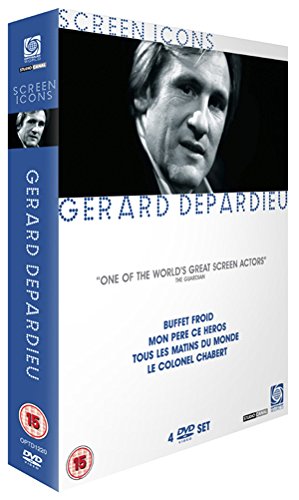 DVD cover featuring Gerard Depardieu with a quote and four movie titles listed.
