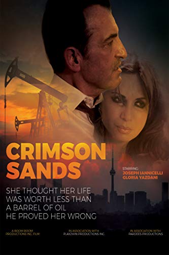 DVD cover for "Crimson Sands" featuring a man, woman, and oil derrick.