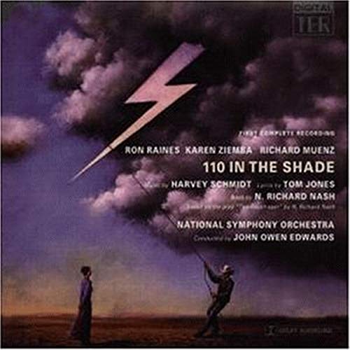 CD cover for "110 in the Shade" with a lightning bolt and figures.