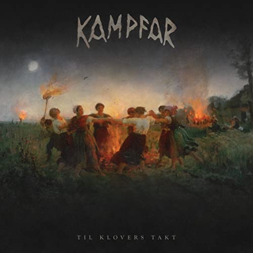 Kampfar album cover: people dancing around a bonfire in a field.