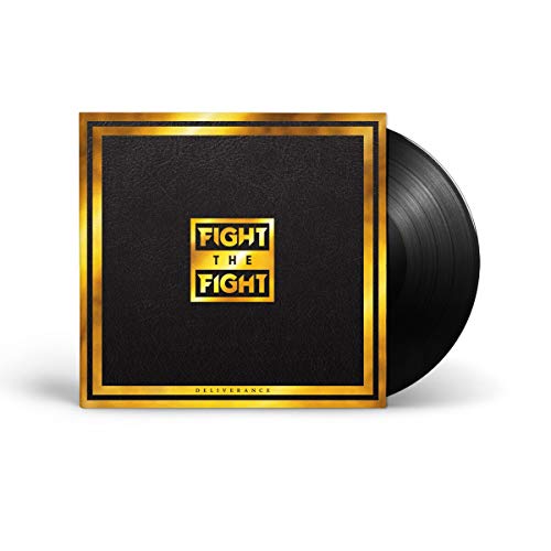 Black vinyl record with gold-framed album cover reading "Fight The Fight.