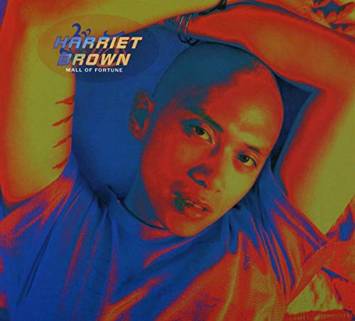 "Album cover featuring a person with a shaved head, in red, blue, and yellow tones."