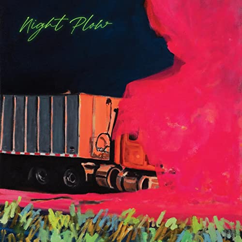 Painted album cover featuring a dark truck against a red and black background.