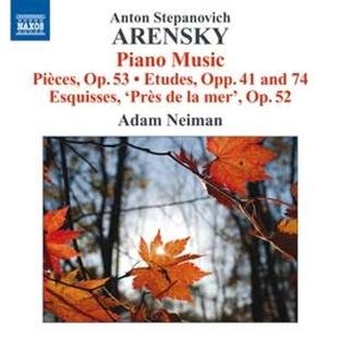 CD cover for Arensky’s Piano Music performed by Adam Neiman, with autumn leaves.