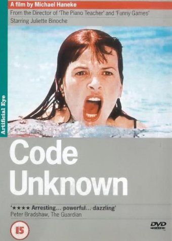DVD cover for "Code Unknown" featuring a woman’s distressed face in water.
