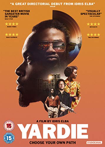 "Yardie DVD cover featuring a man's profile with a cityscape and characters inside."