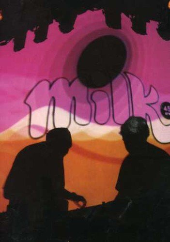 The image depicts a DVD cover with silhouetted figures and a pink and orange background. Alt text: Silhouetted figures in front of a pink and orange background with "milk" text.
