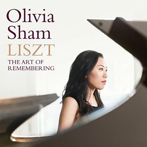 "CD cover featuring a woman sitting at a piano, with text 'Olivia Sham Liszt'."