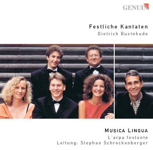 CD cover featuring six musicians in formal attire on a staircase.