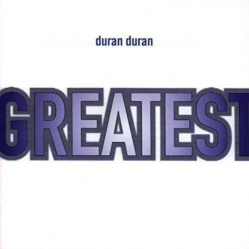 "Duran Duran Greatest CD cover with blue and white text on white background."