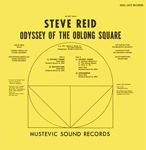 Yellow album cover for Steve Reid’s “Odyssey Of The Oblong Square” CD.