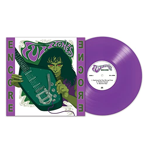 Purple vinyl record with album art featuring a guitar and green face.