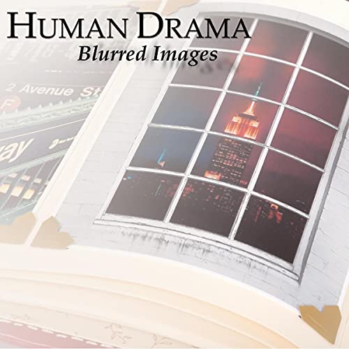 Album cover for "Human Drama - Blurred Images" with a cityscape reflected in a window.
