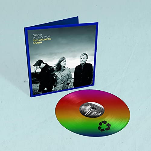Vinyl record and album cover featuring three people in a landscape.