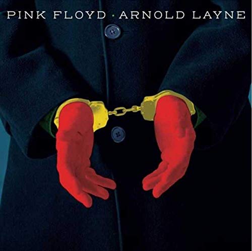 "Black vinyl record and album cover with red hands and yellow handcuffs."