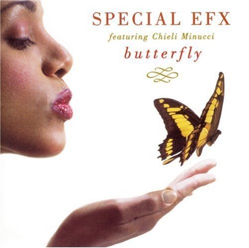 "CD cover with a woman's face and a butterfly on her hand."