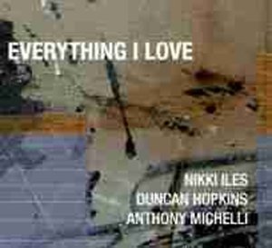 "Album cover with abstract background and white text: 'Everything I Love' and artist names."